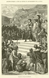 Auguste vestigde in Lyon het centrum van de regering van Gallië (gravure)