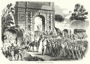 Oostenrijkse troepen betreden Milaan, Italië, 6 augustus 1848 (gravure) door French School