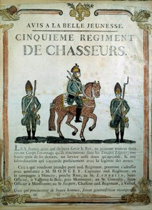 Avis à la Belle Jeunesse, wervingsposter voor het 5e Regiment van Jagers 18e eeuw. Parijs, Musée de l