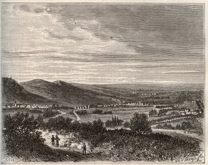 Ay en de berg van Reims - departement Marne - gravure in 