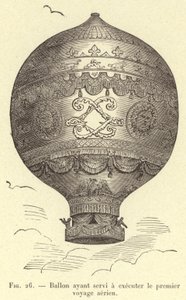 Ballon gebruikt voor de eerste luchtreis (gravure) door French School