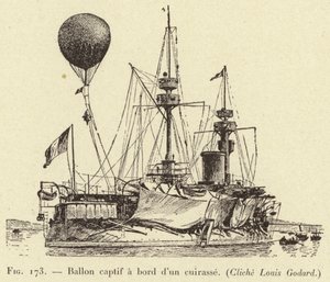 Gevangen ballon aan boord van een pantserkruiser door French School