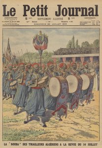 Band van de Algerijnse tirailleurs marcherend in de militaire parade op Bastille Day in Parijs door French School