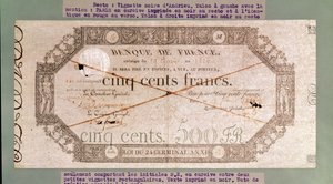 Bankbiljet voor 500 francs van de 24e Germinal van het Jaar XI, 1806 door French School