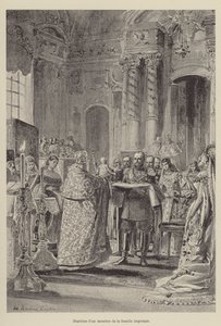 Doop van een lid van de keizerlijke familie (gravure) door French School
