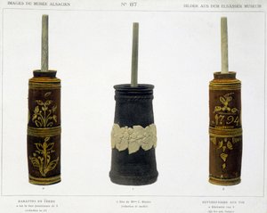 Barattes (voor de vervaardiging van boter) in bewerkte aardewerk bewaard in het Elzasser Museum, ca. 1800 door French School