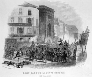 Barricade van de Porte Saint Denis (23 juni 1848) - in "Fastes de Gardes nationales de France" door French School