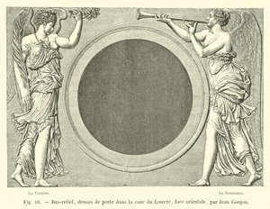 Bas-reliëf, boven de deur in de binnenplaats van het Louvre, oostelijke zijde, door Jean Goujon door French School