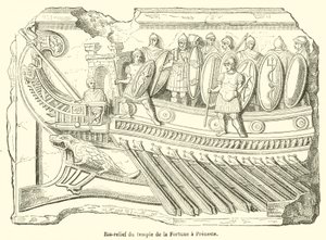 Bas-reliëf van de tempel van Fortuna in Preneste (gravure)