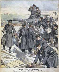 Batterij, verdediging van Port Arthur, illustratie uit le Petit Journal: Supplement Illustre, 27 maart 1904 door French School
