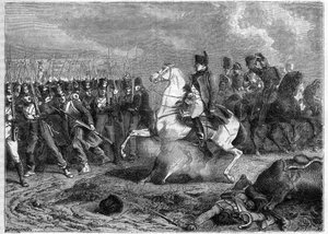 Slag bij Arcis-sur-Aube, 20-21 maart 1814 - granaat ontploft onder het paard van keizer Napoleon