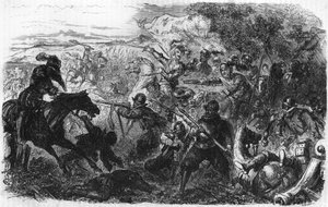 Slag bij Coutras in 1587, gewonnen door Hendrik van Navarra, de toekomstige Hendrik IV. In 