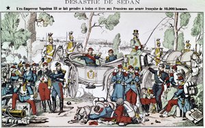 Slag bij Sedan in 1870. De voormalige keizer Napoleon III wordt gevangen genomen in Sedan en levert aan de Pruisen een Frans leger van 80.000 man (spinal afbeelding)