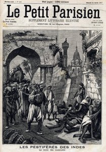 India getroffen door de pest, inwoners vinden de epidemie voordat ze de builenpest oplopen. Voorpagina van Engelse krant Le Petit Parisien. 24 januari door French School