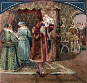 Geboorte van koning Hendrik IV op 13/12/1553 in het kasteel van Pau Jeanne III, bekend als Jeanne d