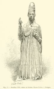 Bonifatius VIII, bronzen standbeeld, Museo Civico, in Bologna door French School