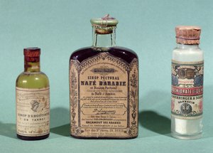 Flessen met farmaceutische medicijnen door French School