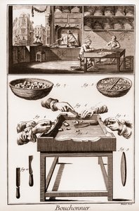 Bouchonnier, fabricage van kurken - La Grande Encyclopedie, ou Dictionnaire Raisonne des Sciences, des Arts et des Metiers door Denis Diderot en Jean d