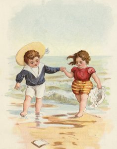 Jongen en meisje spelen op het strand door French School
