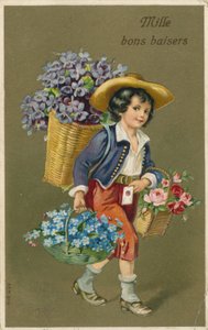 Jongen draagt bloemen