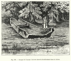 Braque uit het lacustrische tijdperk onlangs gevonden in de Saone (gravure)