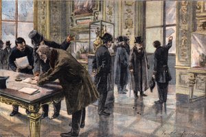 Inbraakpoging in het Louvre museum, in Parijs, Illustratie uit de Franse krant Le Petit Parisien, 2 februari door French School