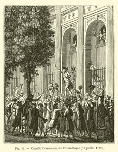 Camille Desmoulins in het Palais-Royal, 17 juli 1789 door French School