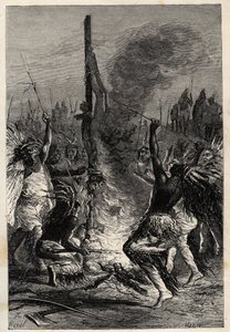 Kannibalisme - Tierra del Fuego in Chili in de 19e eeuw - gravure uit "L