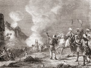 Kanonnen gebruikt als belegeringsmachines door sultan Abu Yaqub Yusuf bij het beleg van Sijilmasa, Marokko in 1274, uit Les Merveilles de la Science, gepubliceerd ca. 1870 (gravure)
