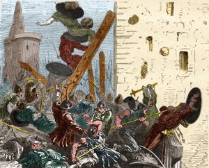 Inname van Carcassonne tijdens de kruistocht tegen de Albigenzen in augustus 1209. Gravure in "Histoire De France En Cent Peintures" door Paul Lehugeur 1891