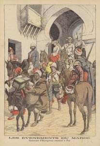 Karavaan Europeanen keert terug naar Fez, Marokko (kleurenlitho)