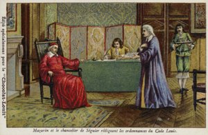 Kardinaal Mazarin en Kanselier Seguier stellen de verordeningen van de Code Louis op door French School