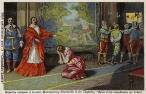 Kardinaal Richelieu stuurt François de Montmorency-Bouteville en de Graaf de Chapelles naar de executie voor het trotseren van zijn duelverbod, 1627 door French School