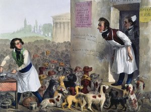 Karikatuur van Parijzenaars die omgaan met hondsdolle honden, c.1840