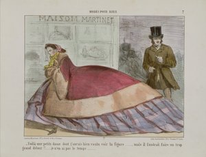 Karikatuur van de crinoline, uit Modes Pour Rire door French School
