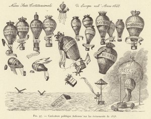 Italiaanse politieke karikatuur over de gebeurtenissen van 1848 door French School
