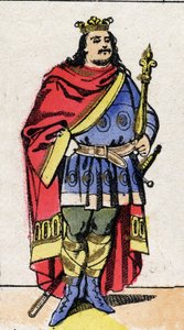 Karolingische dynastie: Portret van Karel III de Dikke (839-888) Koning der Franken van 881 tot 887. Epinal afbeelding uit het einde van de 19e eeuw. Privécollectie. door French School