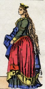 Karolingische dynastie: Portret van Judith van Beieren, koningin van de Franken, vrouw van Lodewijk I de Vrome. Epinal afbeelding. door French School