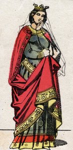 Karolingische dynastie: Portret van Adelheid van Friuli (of Aelis, circa 850-901) Koningin van de Franken, vrouw van Lodewijk II de Stamelaar (846-879). Epinal afbeelding eind 19e eeuw. Privécollectie.