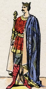 Karolingische dynastie: Portret van Karel II de Kale (823-877), Koning van de Franken van 840 tot 877. Epinal afbeelding eind 19e eeuw. Privécollectie.