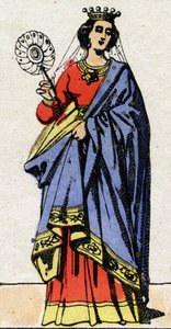 Karolingische dynastie: Portret van Edwige van Wessex (Edgiva, Otgiva, Ogive, circa 903-951) Koningin der Franken, vrouw van Karel III de Eenvoudige (879-929). Epinal afbeelding uit het einde van de 19e eeuw. Privécollectie. door French School