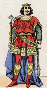 Karolingische dynastie: Portret van Lodewijk II de Stamelaar, koning van de Franken. Epinal afbeelding.