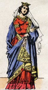Karolingische dynastie: Portret van Richarde van Zwaben, koningin van de Franken, vrouw van Karel III de Dikke. Epinal afbeelding. door French School