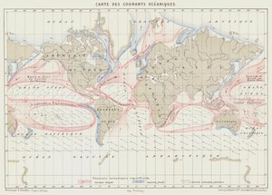 Kaart van de oceaanstromen (kleur litho)