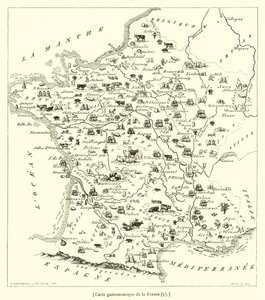 Gastronomische kaart van Frankrijk (gravure) door French School