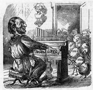 Cartoon van de Duitse componist Richard Wagner (1813-1883) door French School