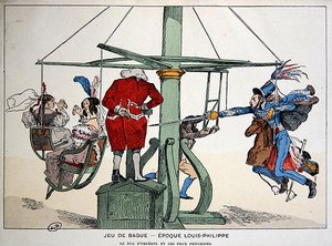 Cartoon die de hertog van Orléans en de twee prinsessen toont ten tijde van Louis-Philippe door French School