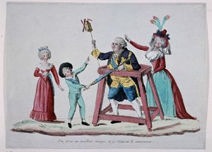 Cartoon over de koninklijke familie (Lodewijk XVI en Marie Antoinette met hun kinderen) tijdens de Franse Revolutie, circa 1790 - Musée Carnavalet door French School
