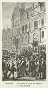 Cartouche in het stadhuis voor zijn executie; naar Bonnart door French School