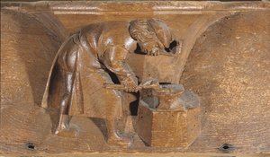 Houtsnijwerk van een kopersmid, uit een koorbank
